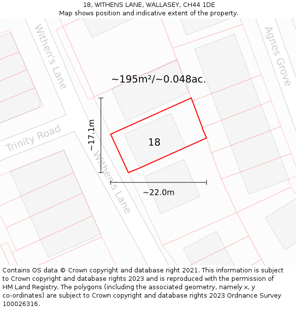 18, WITHENS LANE, WALLASEY, CH44 1DE: Plot and title map