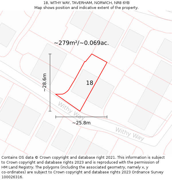 18, WITHY WAY, TAVERHAM, NORWICH, NR8 6YB: Plot and title map