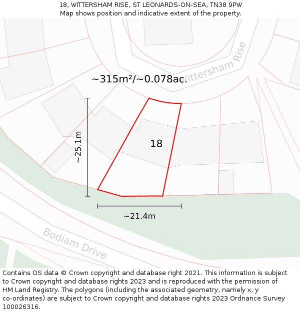 18, WITTERSHAM RISE, ST LEONARDS-ON-SEA, TN38 9PW: Plot and title map