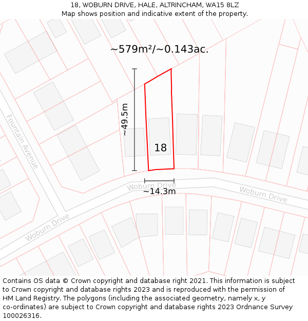 18, WOBURN DRIVE, HALE, ALTRINCHAM, WA15 8LZ: Plot and title map