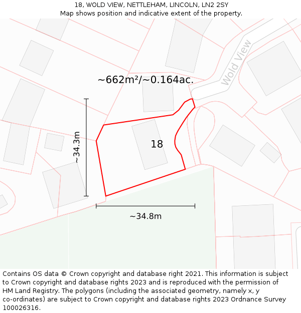 18, WOLD VIEW, NETTLEHAM, LINCOLN, LN2 2SY: Plot and title map