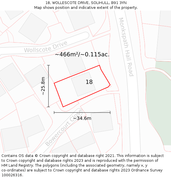18, WOLLESCOTE DRIVE, SOLIHULL, B91 3YN: Plot and title map