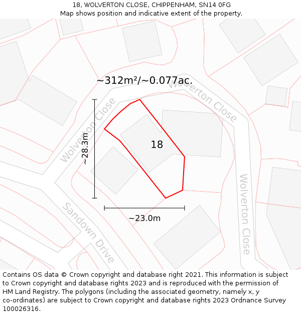 18, WOLVERTON CLOSE, CHIPPENHAM, SN14 0FG: Plot and title map