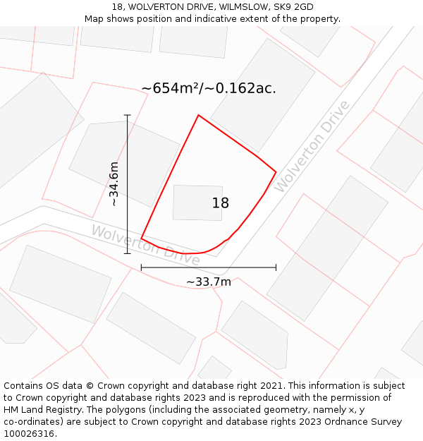 18, WOLVERTON DRIVE, WILMSLOW, SK9 2GD: Plot and title map