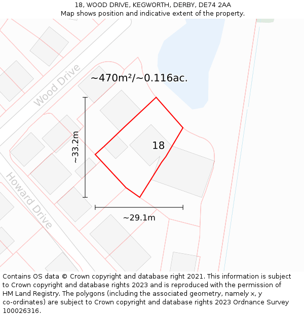 18, WOOD DRIVE, KEGWORTH, DERBY, DE74 2AA: Plot and title map