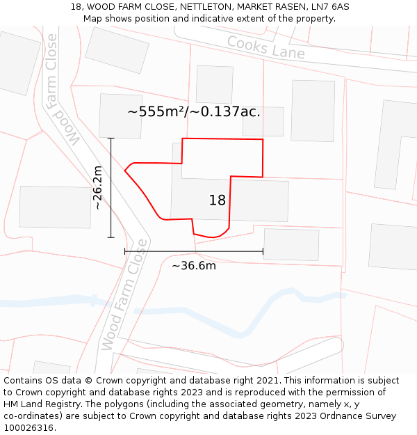 18, WOOD FARM CLOSE, NETTLETON, MARKET RASEN, LN7 6AS: Plot and title map