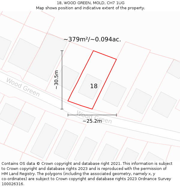 18, WOOD GREEN, MOLD, CH7 1UG: Plot and title map