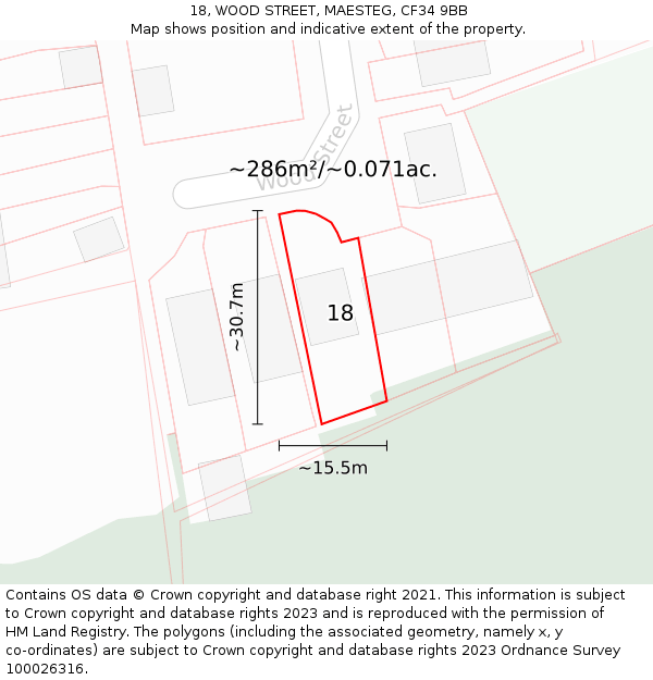 18, WOOD STREET, MAESTEG, CF34 9BB: Plot and title map