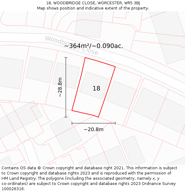 18, WOODBRIDGE CLOSE, WORCESTER, WR5 3BJ: Plot and title map
