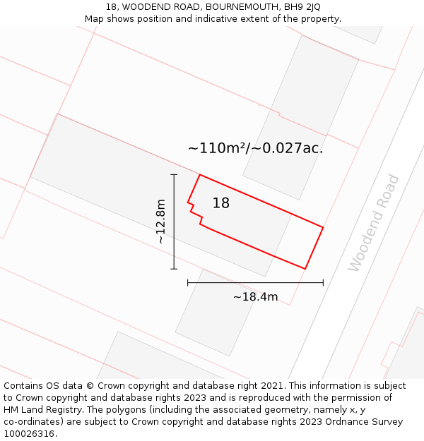 18, WOODEND ROAD, BOURNEMOUTH, BH9 2JQ: Plot and title map