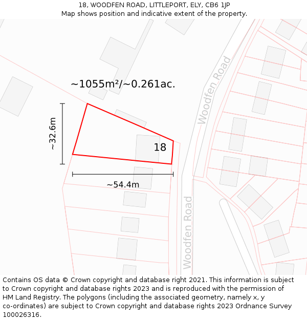 18, WOODFEN ROAD, LITTLEPORT, ELY, CB6 1JP: Plot and title map