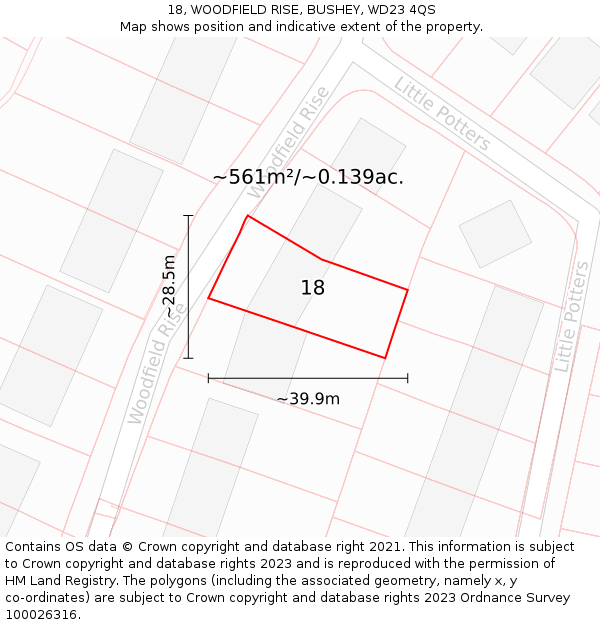 18, WOODFIELD RISE, BUSHEY, WD23 4QS: Plot and title map