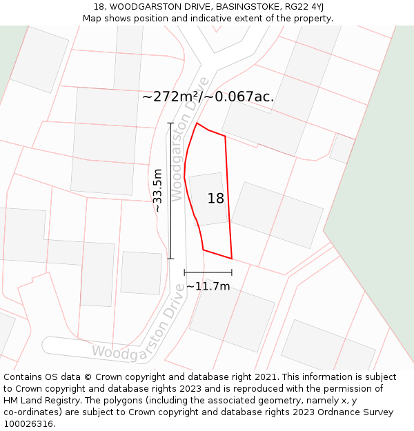 18, WOODGARSTON DRIVE, BASINGSTOKE, RG22 4YJ: Plot and title map