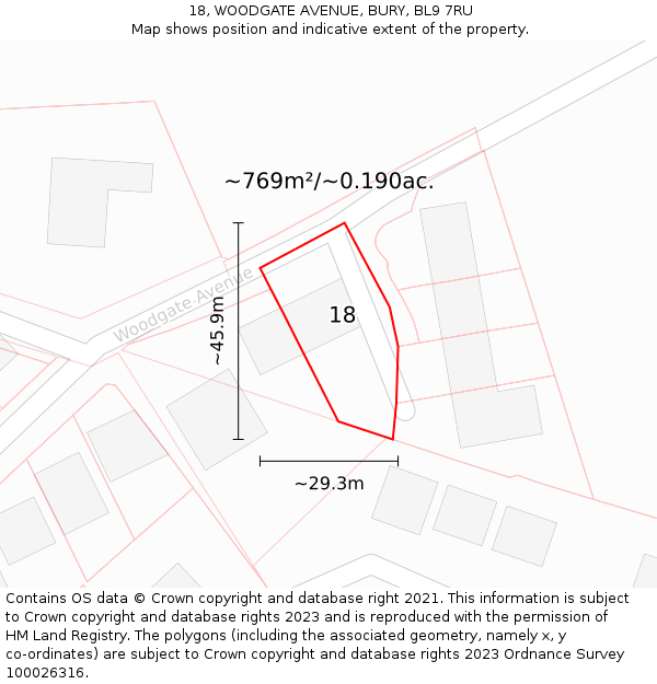18, WOODGATE AVENUE, BURY, BL9 7RU: Plot and title map