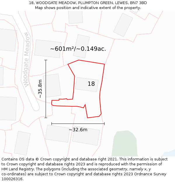 18, WOODGATE MEADOW, PLUMPTON GREEN, LEWES, BN7 3BD: Plot and title map