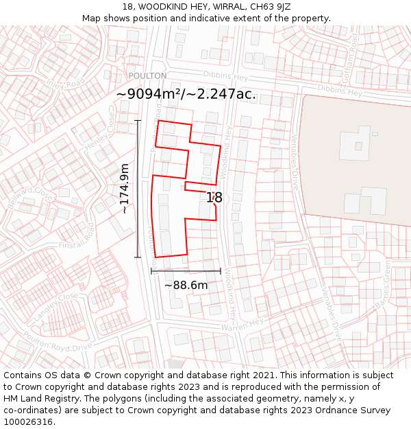 18, WOODKIND HEY, WIRRAL, CH63 9JZ: Plot and title map