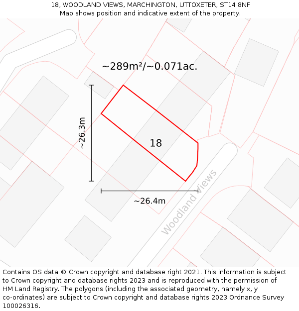 18, WOODLAND VIEWS, MARCHINGTON, UTTOXETER, ST14 8NF: Plot and title map