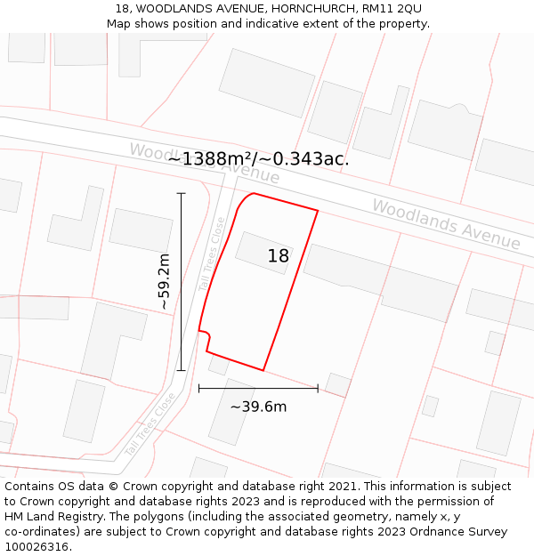 18, WOODLANDS AVENUE, HORNCHURCH, RM11 2QU: Plot and title map