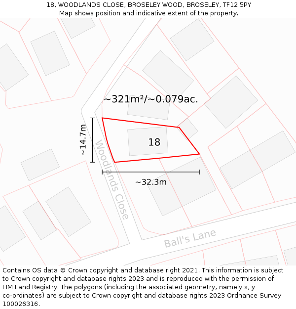 18, WOODLANDS CLOSE, BROSELEY WOOD, BROSELEY, TF12 5PY: Plot and title map