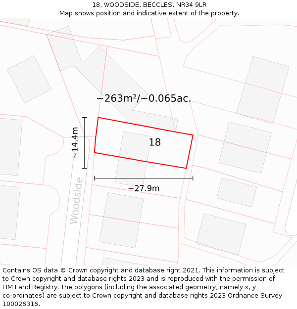 18, WOODSIDE, BECCLES, NR34 9LR: Plot and title map