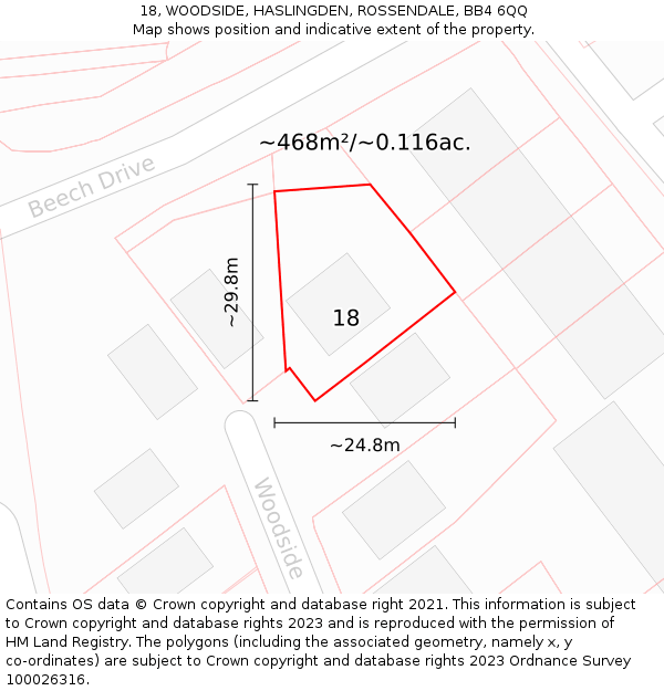 18, WOODSIDE, HASLINGDEN, ROSSENDALE, BB4 6QQ: Plot and title map