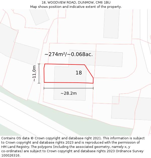 18, WOODVIEW ROAD, DUNMOW, CM6 1BU: Plot and title map