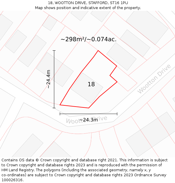 18, WOOTTON DRIVE, STAFFORD, ST16 1PU: Plot and title map