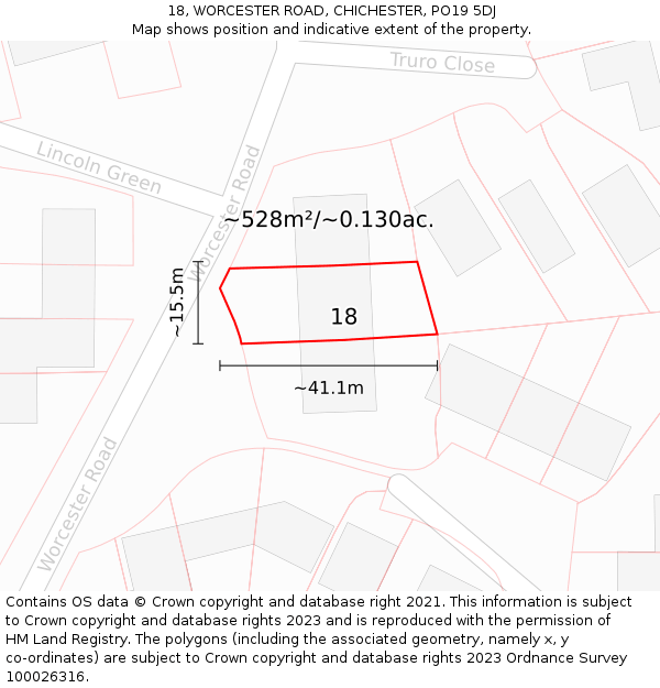 18, WORCESTER ROAD, CHICHESTER, PO19 5DJ: Plot and title map