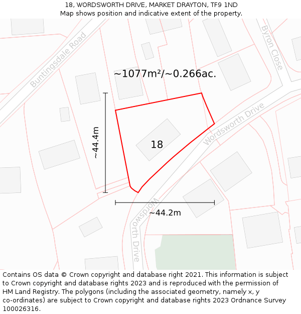 18, WORDSWORTH DRIVE, MARKET DRAYTON, TF9 1ND: Plot and title map