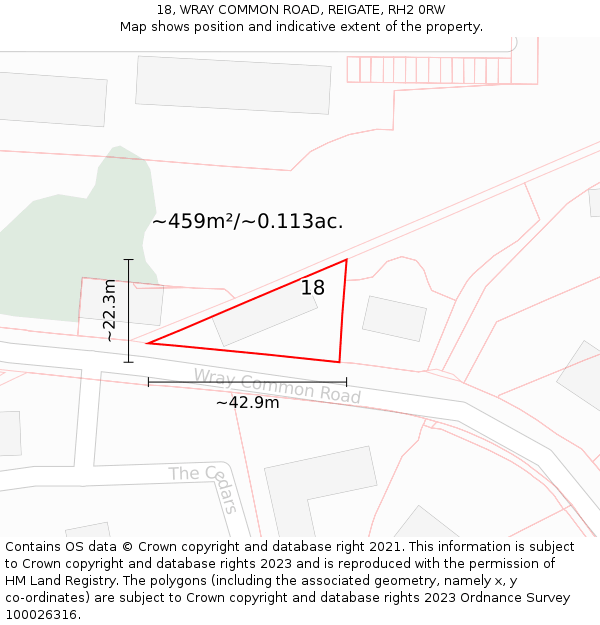 18, WRAY COMMON ROAD, REIGATE, RH2 0RW: Plot and title map