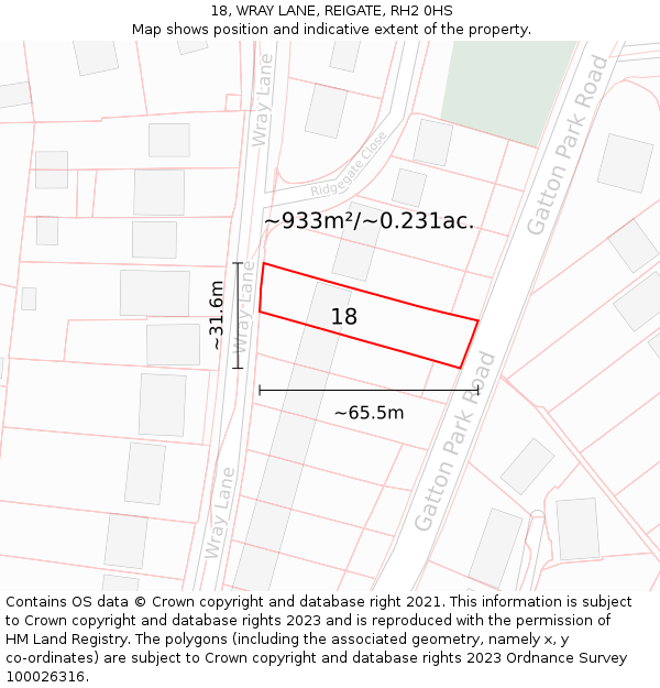 18, WRAY LANE, REIGATE, RH2 0HS: Plot and title map