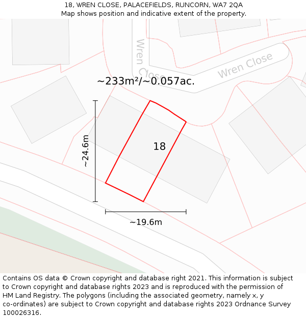 18, WREN CLOSE, PALACEFIELDS, RUNCORN, WA7 2QA: Plot and title map