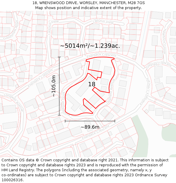 18, WRENSWOOD DRIVE, WORSLEY, MANCHESTER, M28 7GS: Plot and title map