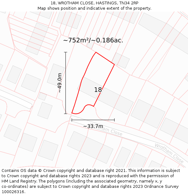 18, WROTHAM CLOSE, HASTINGS, TN34 2RP: Plot and title map
