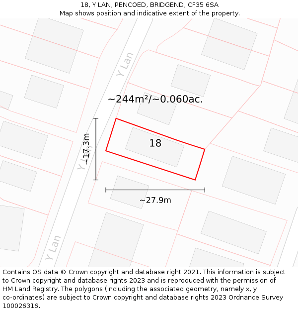 18, Y LAN, PENCOED, BRIDGEND, CF35 6SA: Plot and title map