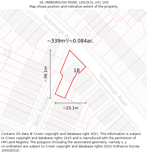 18, YARBOROUGH ROAD, LINCOLN, LN1 1HS: Plot and title map
