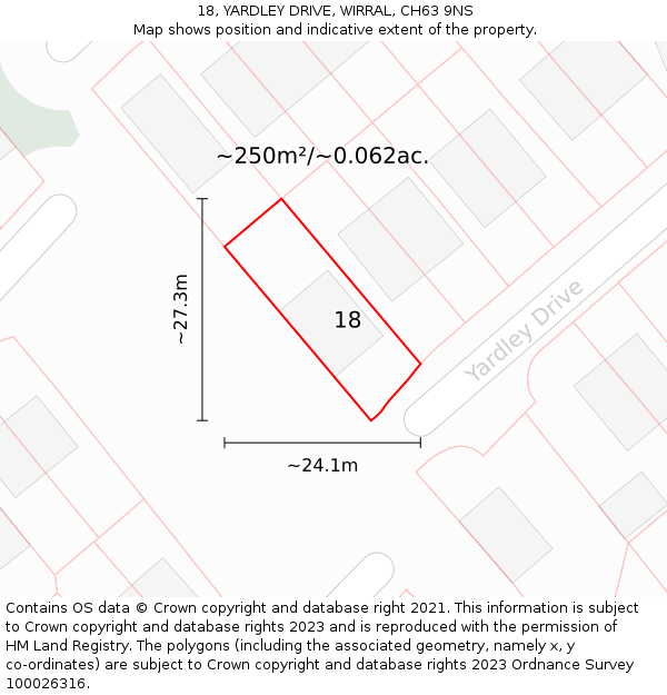 18, YARDLEY DRIVE, WIRRAL, CH63 9NS: Plot and title map