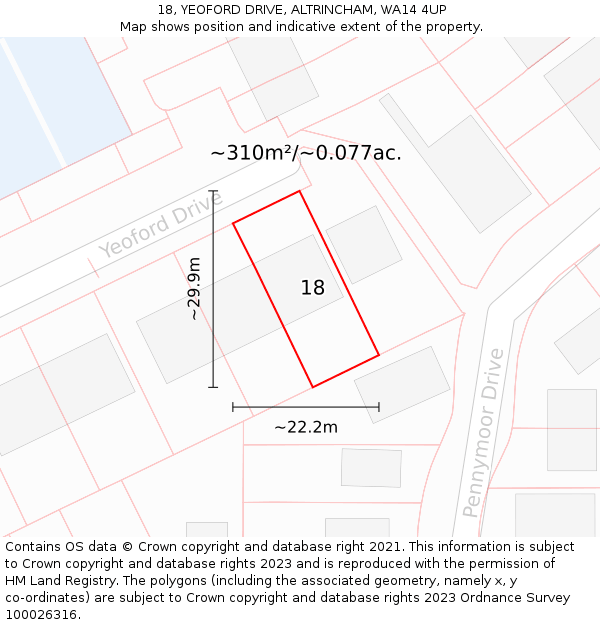 18, YEOFORD DRIVE, ALTRINCHAM, WA14 4UP: Plot and title map