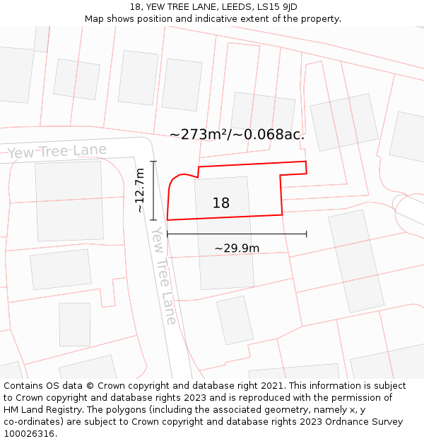 18, YEW TREE LANE, LEEDS, LS15 9JD: Plot and title map