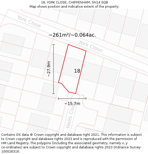 18, YORK CLOSE, CHIPPENHAM, SN14 0QB: Plot and title map