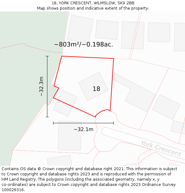18, YORK CRESCENT, WILMSLOW, SK9 2BB: Plot and title map