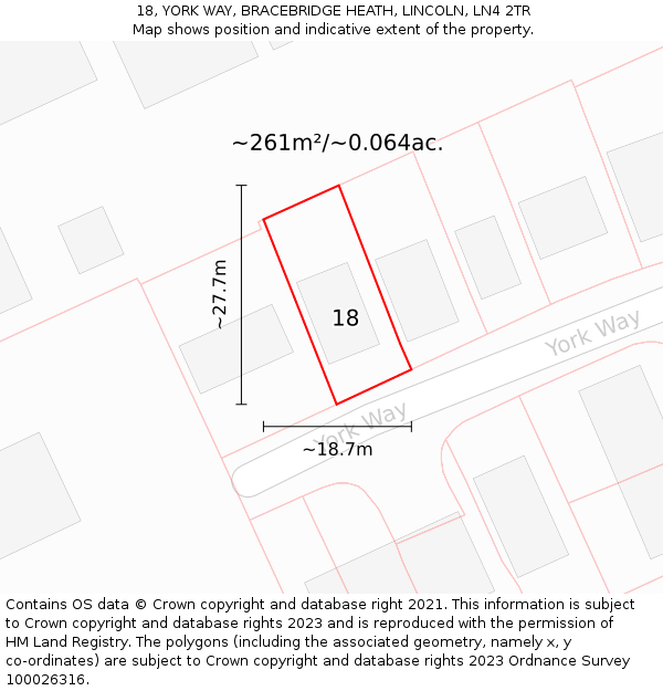18, YORK WAY, BRACEBRIDGE HEATH, LINCOLN, LN4 2TR: Plot and title map