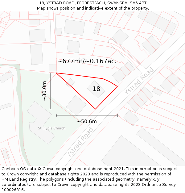 18, YSTRAD ROAD, FFORESTFACH, SWANSEA, SA5 4BT: Plot and title map