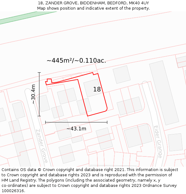 18, ZANDER GROVE, BIDDENHAM, BEDFORD, MK40 4UY: Plot and title map