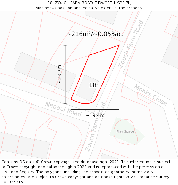18, ZOUCH FARM ROAD, TIDWORTH, SP9 7LJ: Plot and title map