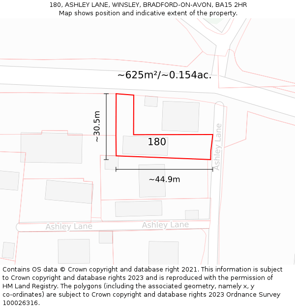 180, ASHLEY LANE, WINSLEY, BRADFORD-ON-AVON, BA15 2HR: Plot and title map