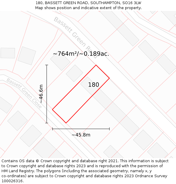 180, BASSETT GREEN ROAD, SOUTHAMPTON, SO16 3LW: Plot and title map