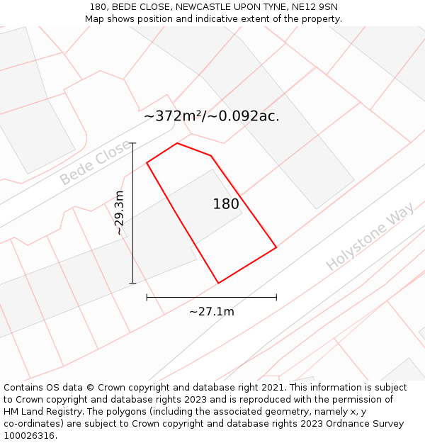 180, BEDE CLOSE, NEWCASTLE UPON TYNE, NE12 9SN: Plot and title map