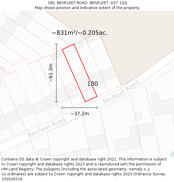 180, BENFLEET ROAD, BENFLEET, SS7 1QQ: Plot and title map
