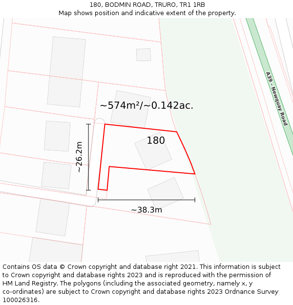 180, BODMIN ROAD, TRURO, TR1 1RB: Plot and title map